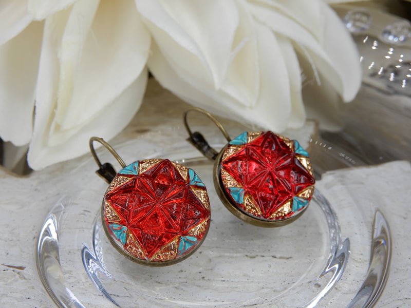 Czech Glass Button Earrings
