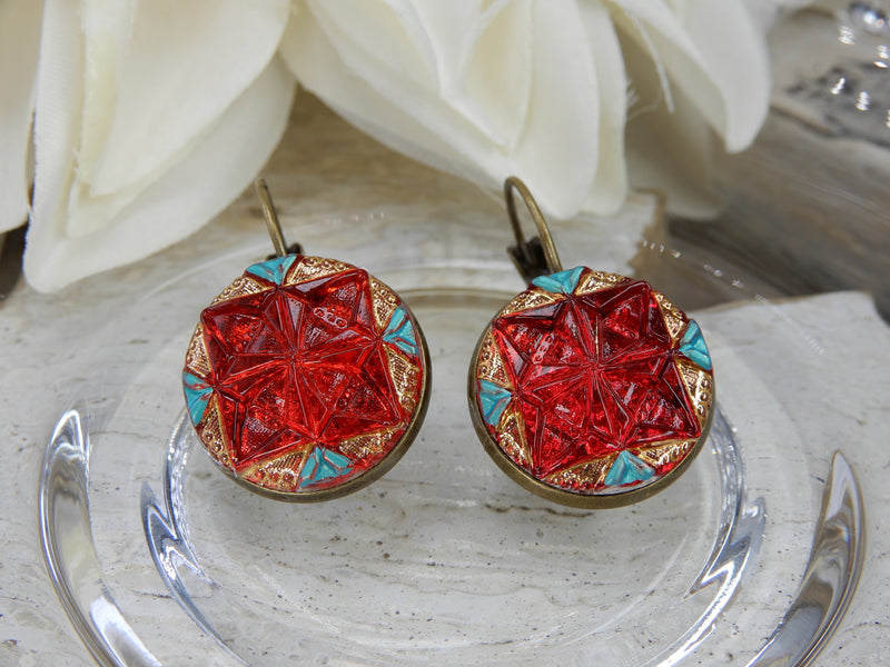 Czech Glass Button Earrings