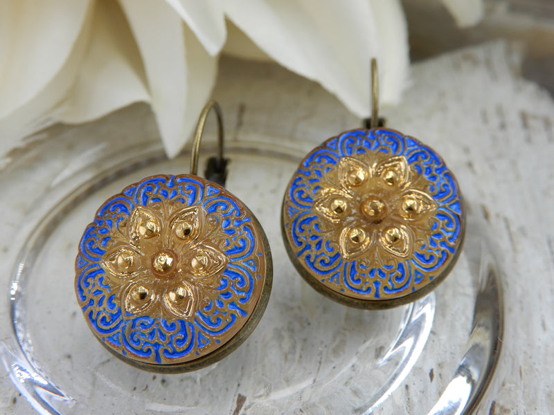 Czech Glass Button Earrings