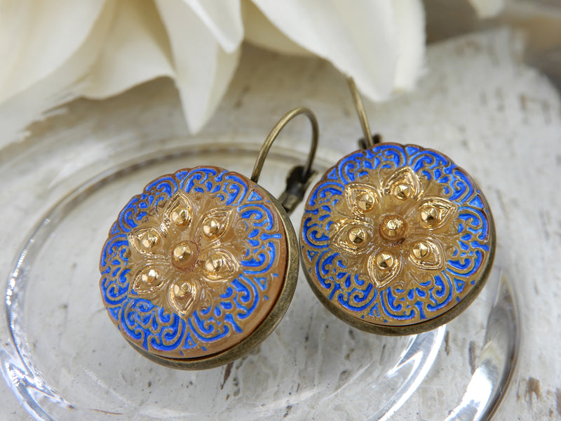 Czech Glass Button Earrings