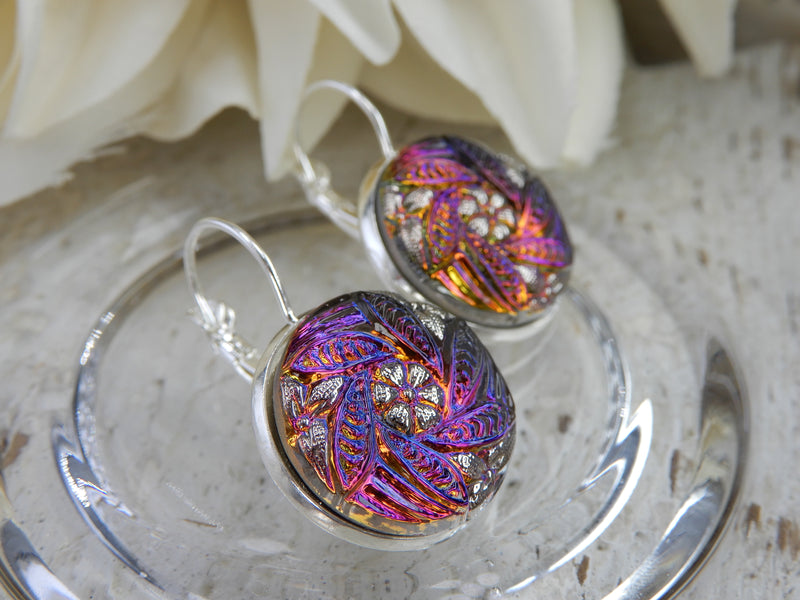 Czech Glass Button Earrings