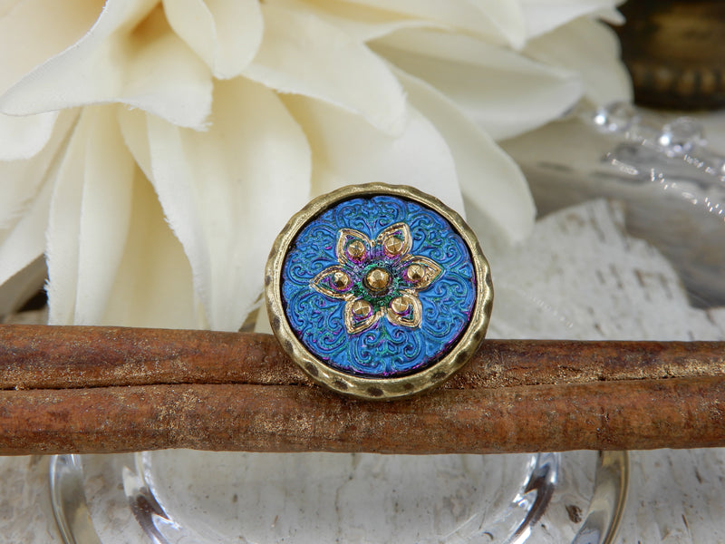 Czech Glass Button Ring