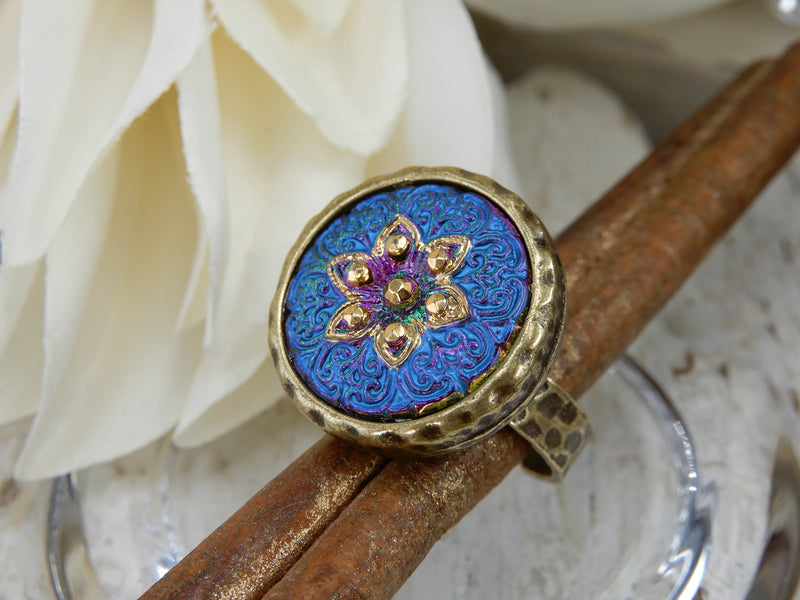 Czech Glass Button Ring