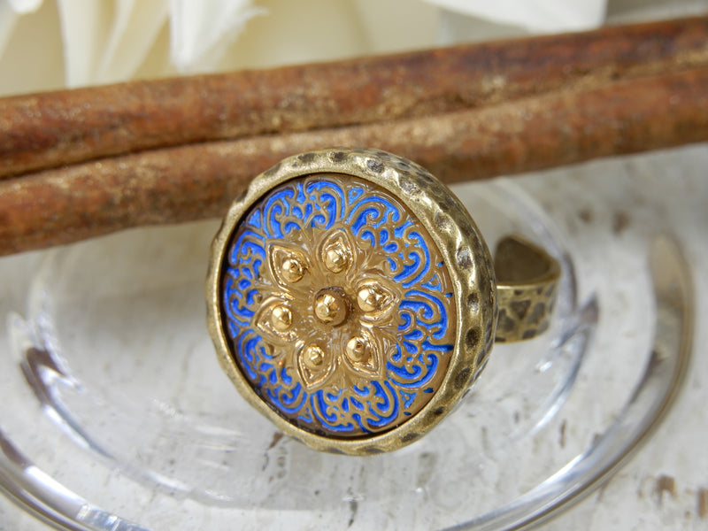Czech Glass Button Ring