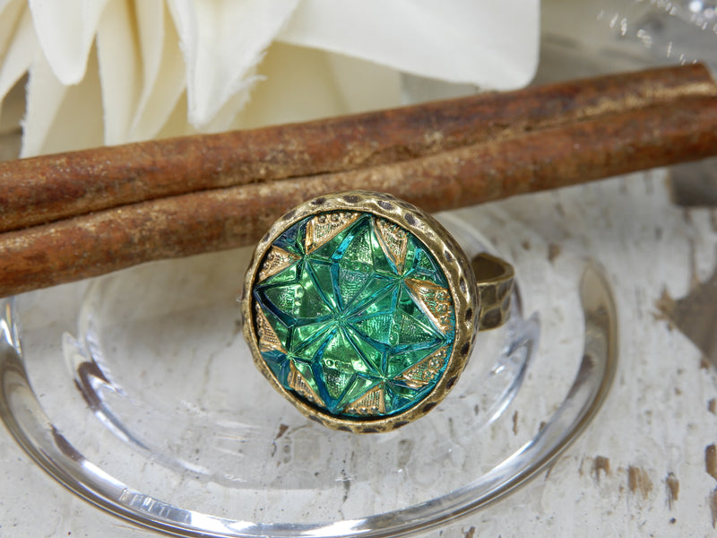 Czech Glass Button Ring
