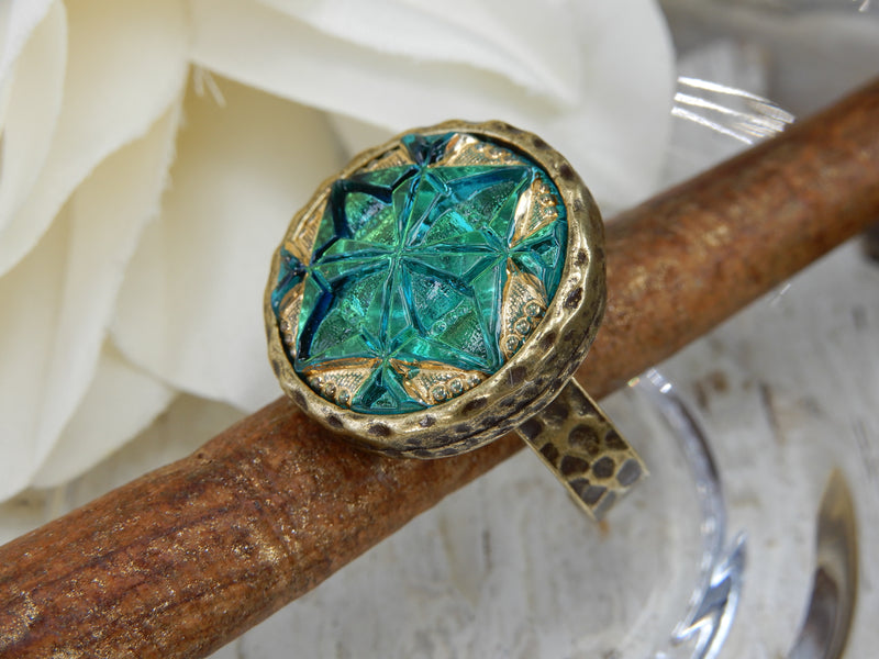Czech Glass Button Ring