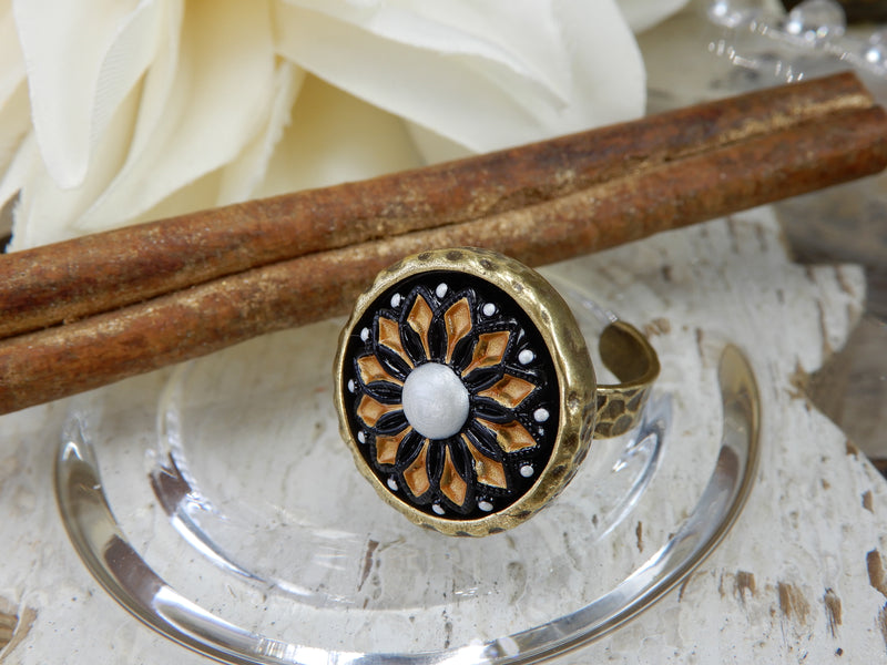 Czech Glass Button Ring