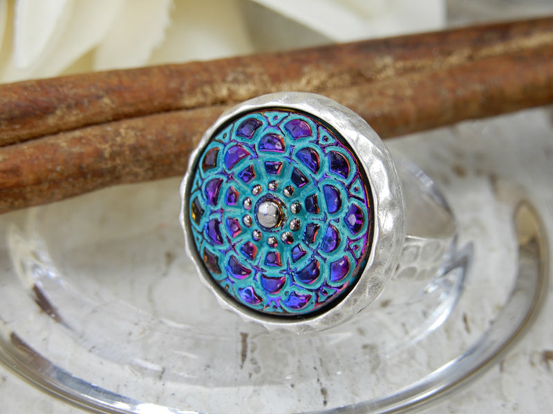 Czech Glass Button Ring