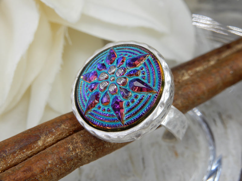 Czech Glass Button Ring