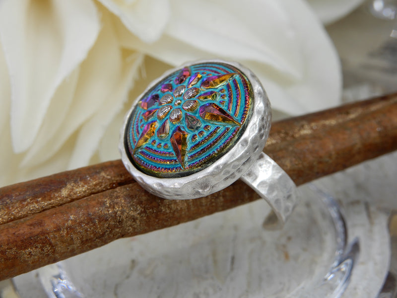 Czech Glass Button Ring