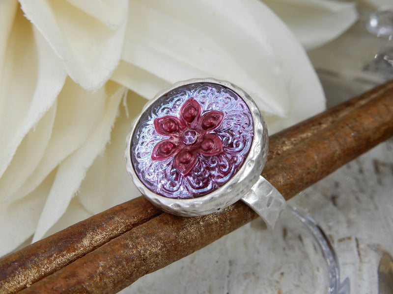 Czech Glass Button Ring