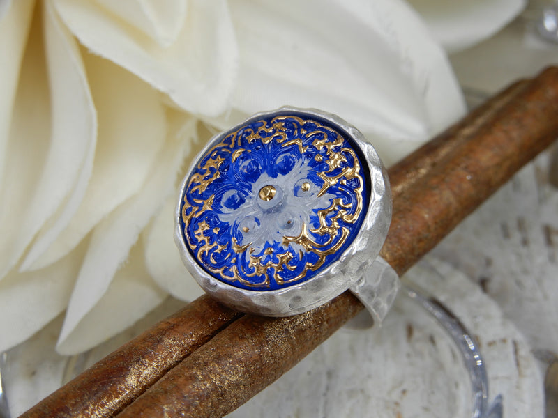 Czech Glass Button Ring
