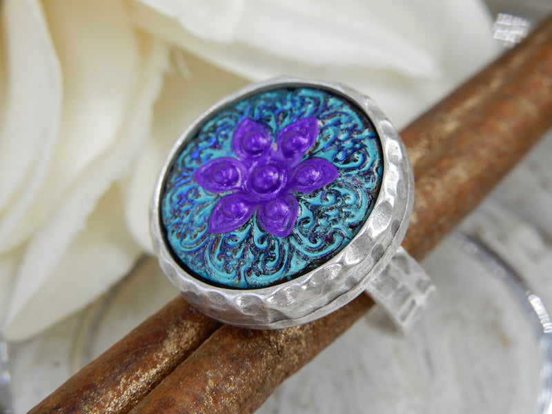 Czech Glass Button Ring