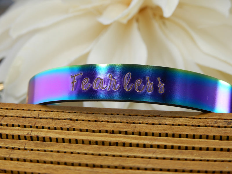 Fearless Stamped Stainless Rainbow Cuff