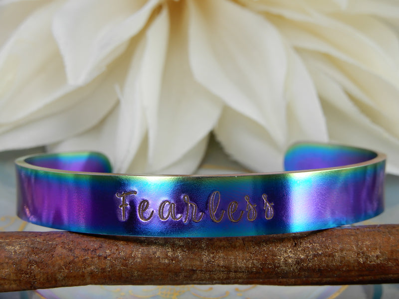 Fearless Stamped Stainless Rainbow Cuff
