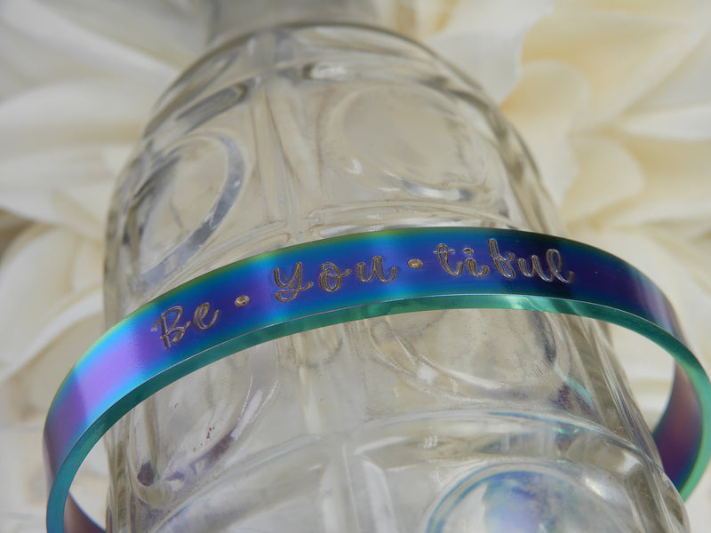 Be you tiful Stamped Stainless Rainbow Cuff