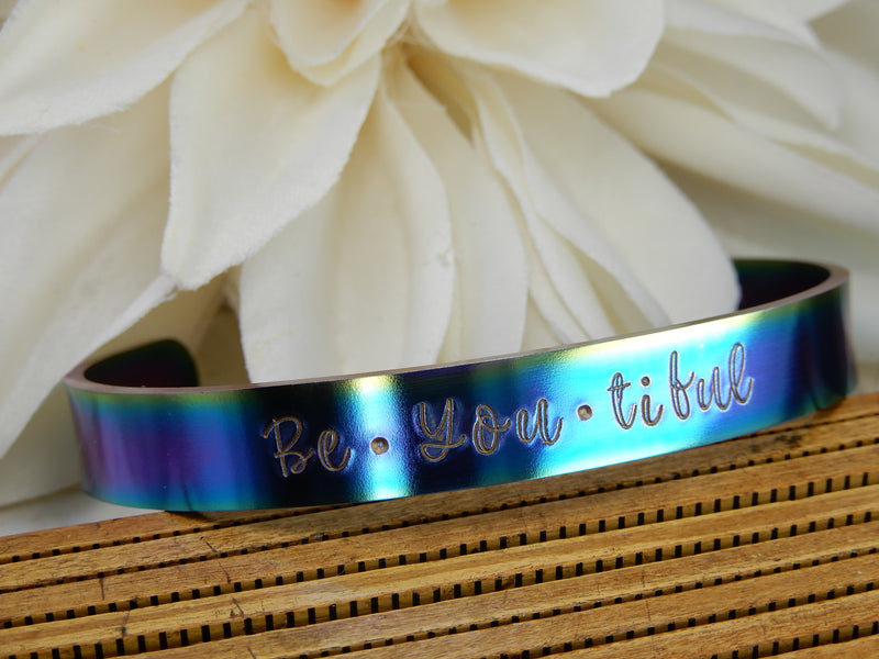 Be you tiful Stamped Stainless Rainbow Cuff