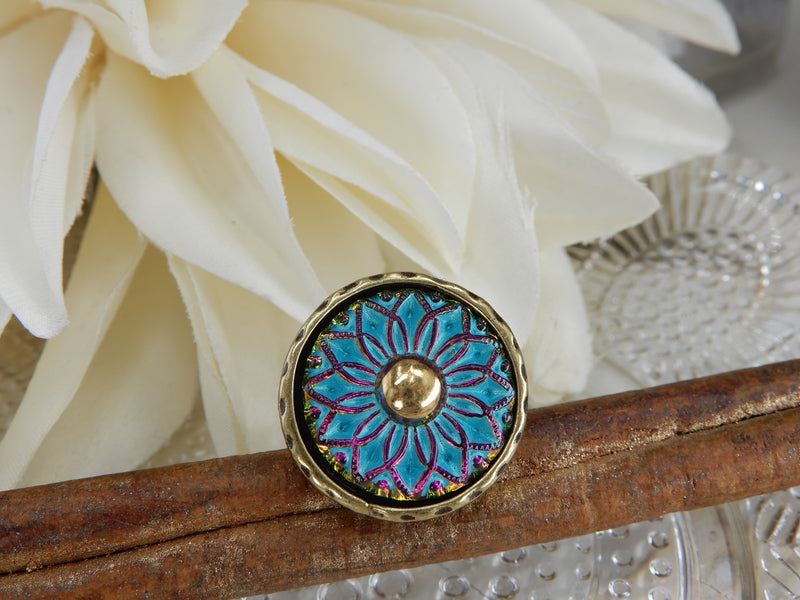 Czech Glass Button Ring