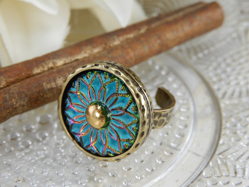 Czech Glass Button Ring