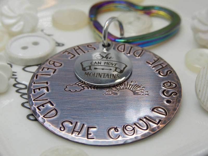She Believed She Could So She Did Stamped Keychain
