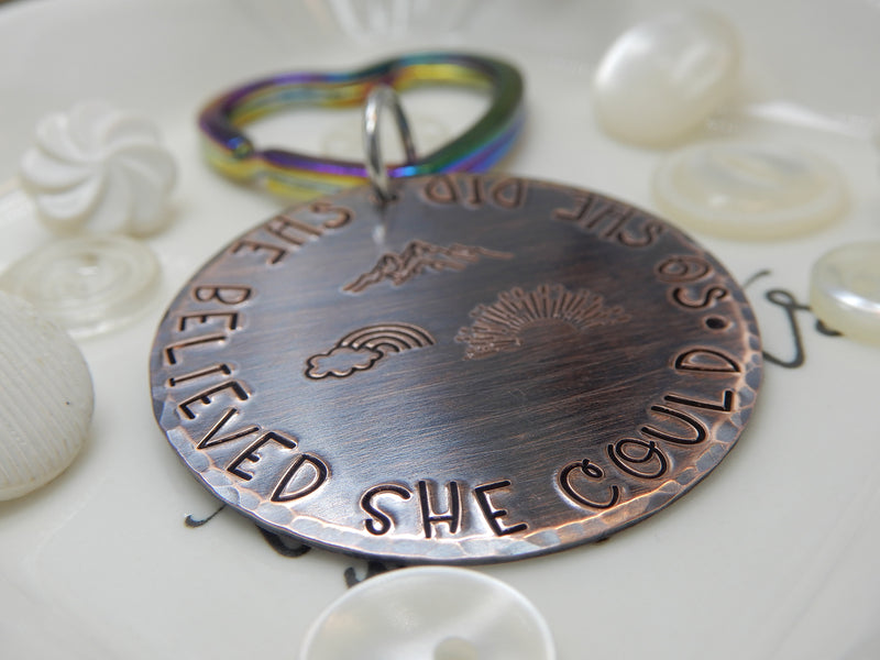 She Believed She Could So She Did Stamped Keychain