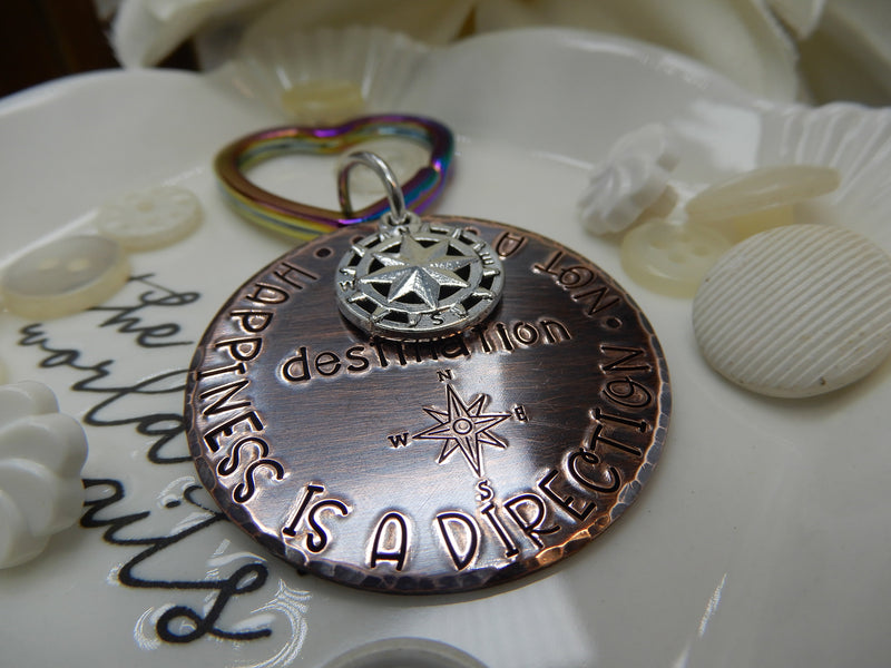 Happiness Is A Direction Not A Destination Stamped Keychain