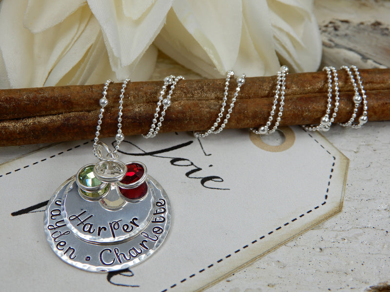 Stamped Mother & Grandmother Necklace With Birthstones