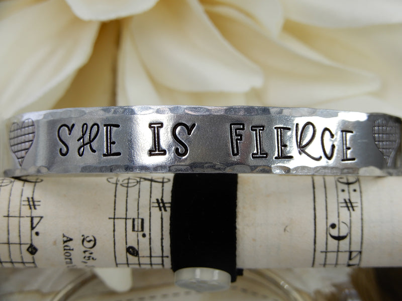 She Is Fierce Stamped Aluminum Cuff