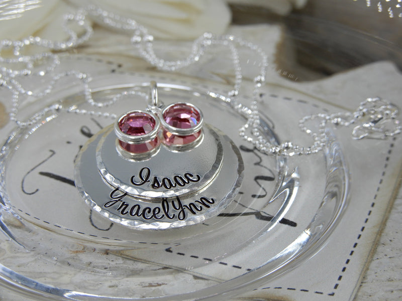 Stamped Mother & Grandmother Necklace With Birthstones