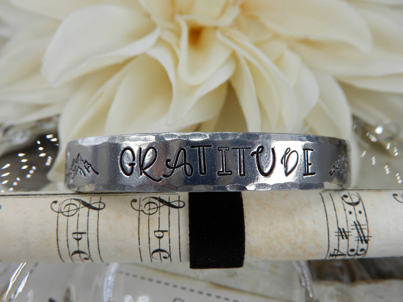 Gratitude Stamped Aluminum Cuff