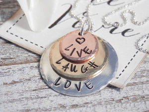Live Laugh Love Stamped Mixed Metal Necklace