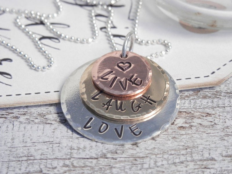 Live Laugh Love Stamped Mixed Metal Necklace