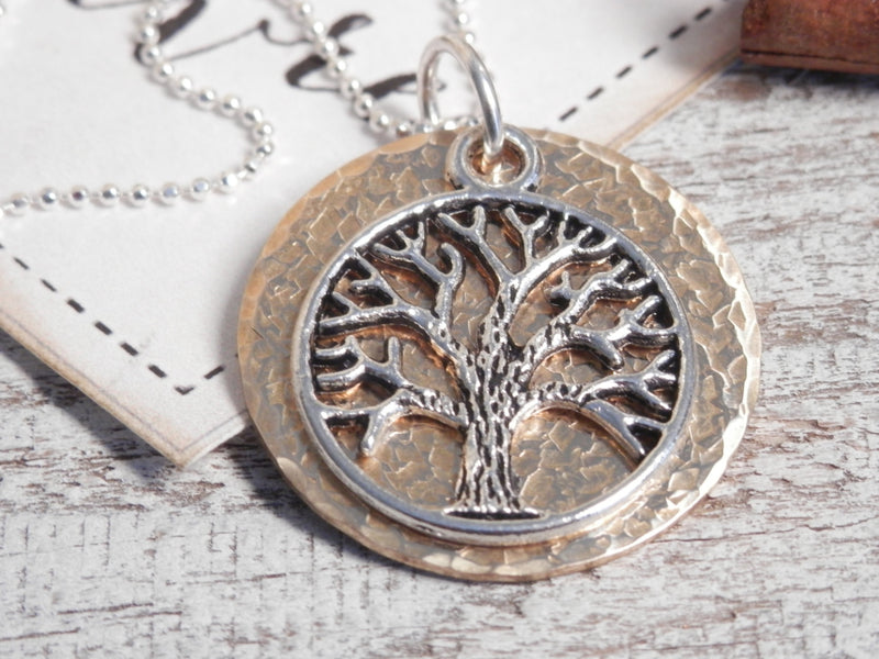 Tree Of Life Pendant Bronze Hammered Necklace