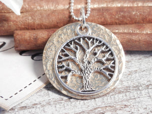 Tree Of Life Pendant Bronze Hammered Necklace